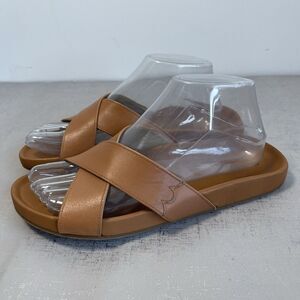 BIRDIES The Robin Sandals Size 7.5 M Camel Brown Leather Comfort Slides